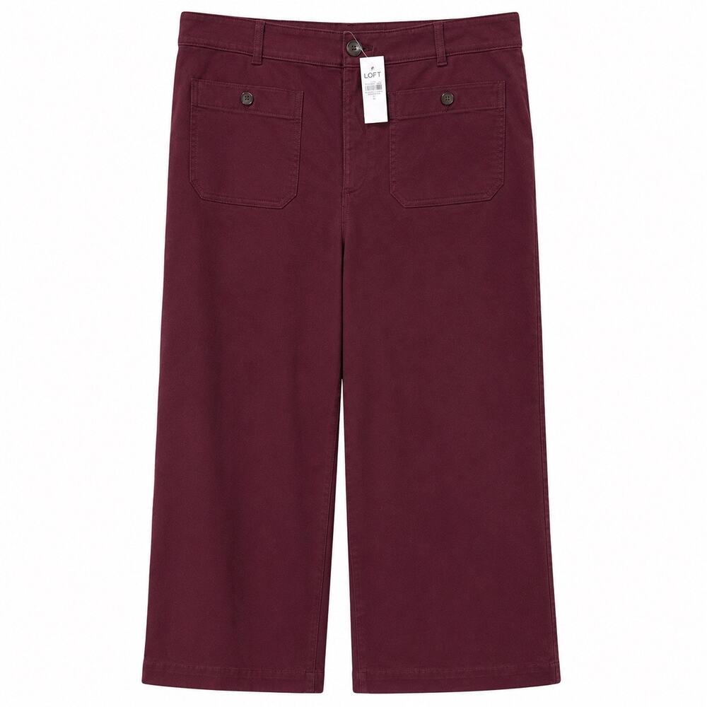 New With Tags LOFT Palmer Wide Leg Pants Women’s Size 12 Burgundy Office Siren